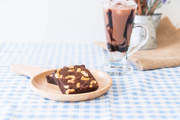 chocolate brownies on table