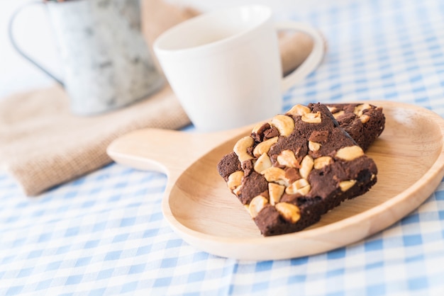 chocolate brownies on table