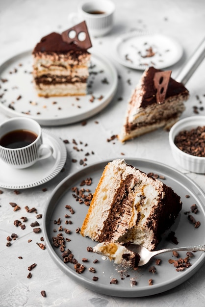 Chocolate cake slices arrangement