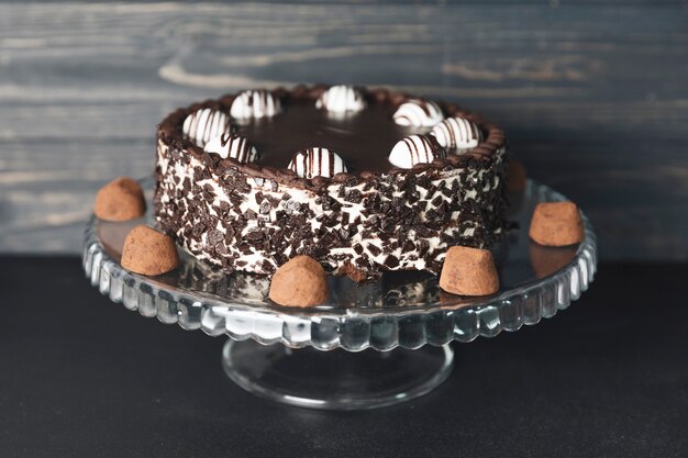 Chocolate cake with chocolate truffles