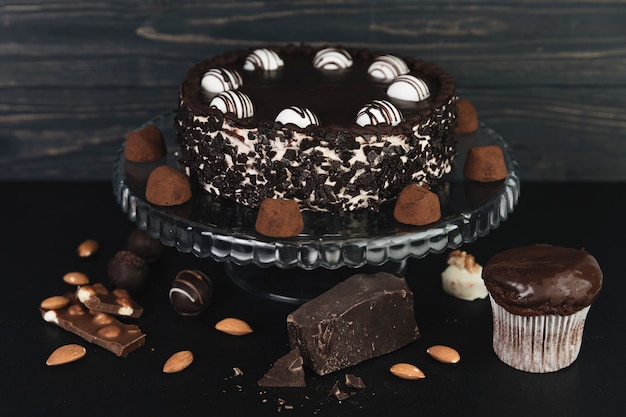 Chocolate cake with chocolate truffles