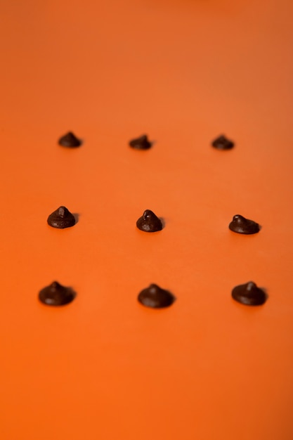 Chocolate chips arrangement high angle