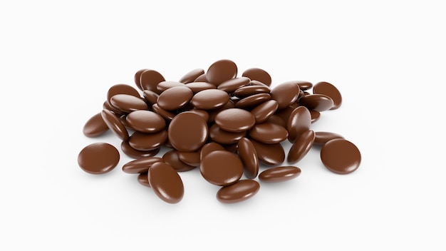 Chocolate coated chocolate beans chocolate ball chocolate brown candy 3d illustration