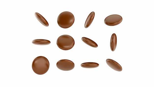 Chocolate coated chocolate beans chocolate ball chocolate brown candy 3d illustration