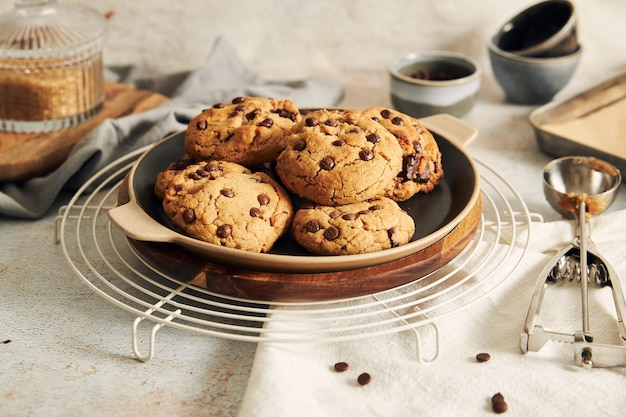 Free photo chocolate cookies with grid on a white table