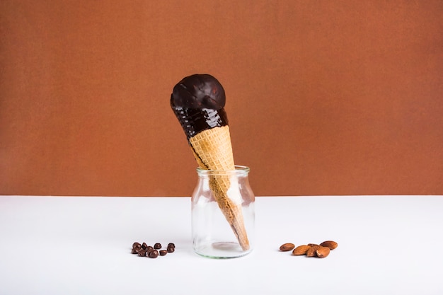 Chocolate ice cream in jar