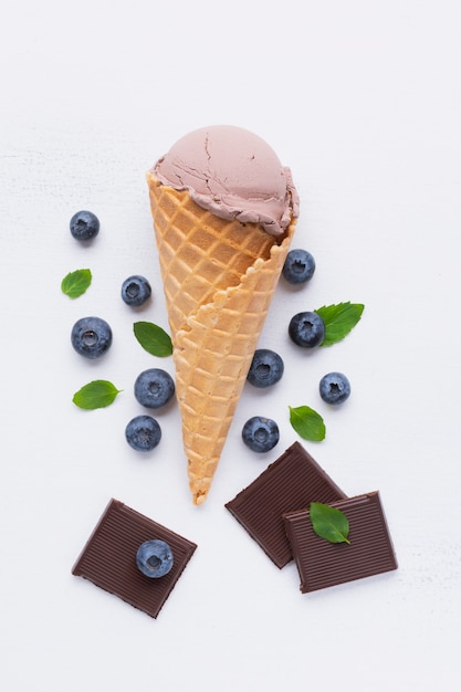 Chocolate ice cream with blueberries