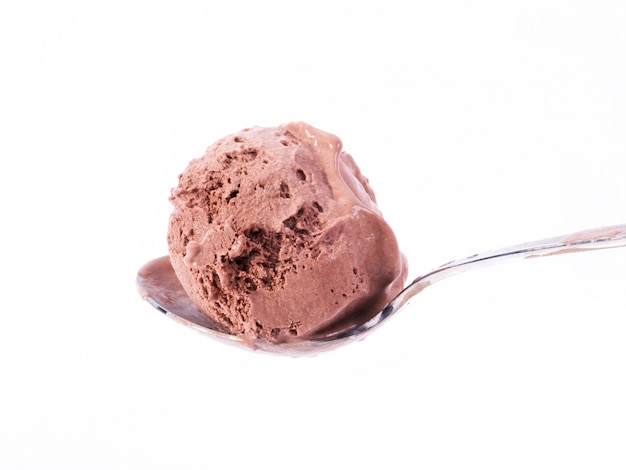 Chocolate icecream ball on the spoon