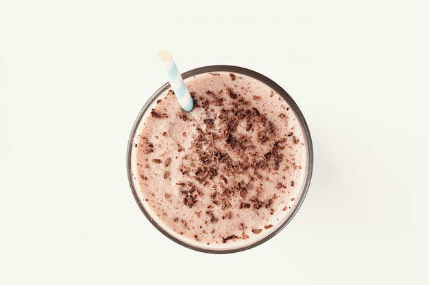 Chocolate milkshake with straw