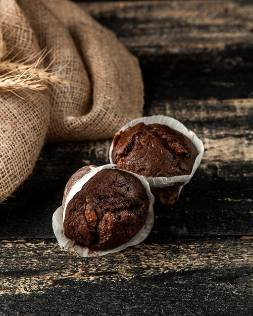 chocolate muffins on table