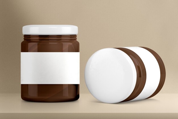 Chocolate spread glass jars, food product packaging with design space