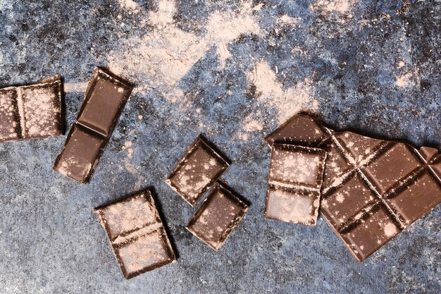 Chocolate tablets covered in cocoa sparkling