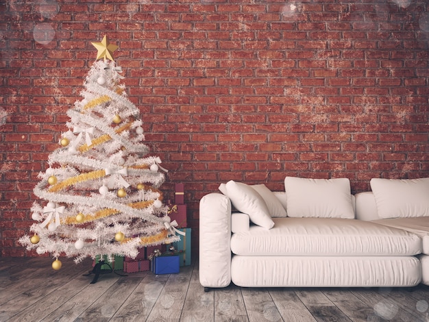 Chrismas room and decorated. 3d renderring and illustration,