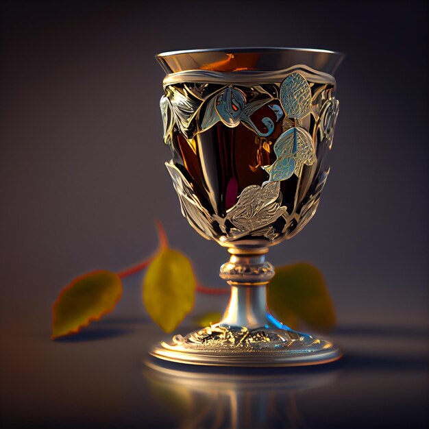 Христианская чаша с вином и крестом на черном фоне, сгенерированная ИИ