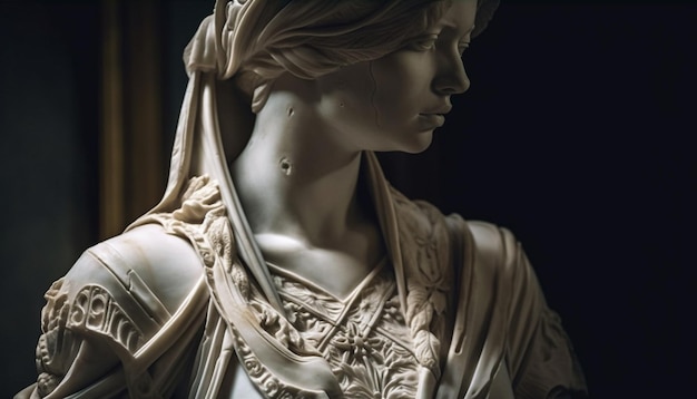 Foto gratuita la scultura cristiana ritrae la bellezza femminile su uno sfondo nero generato dall'intelligenza artificiale