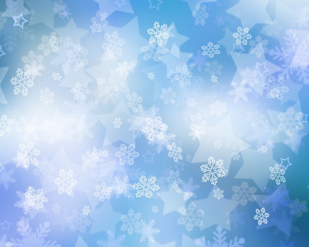 降る雪と星のクリスマスの背景