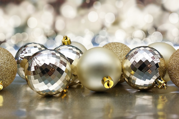 Christmas background of golden baubles