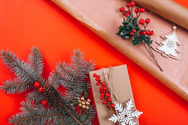 Christmas background layout on red background