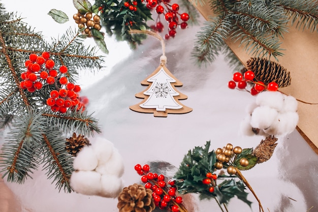 Christmas background layout on silver background