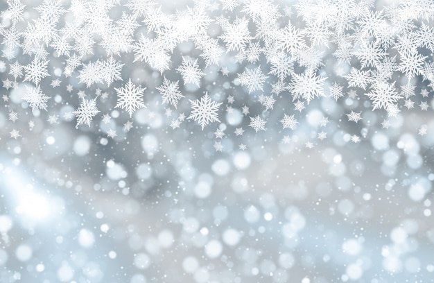 Christmas background of snowflakes and bokeh lights