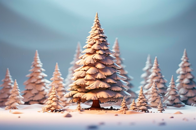 Christmas background of spruce trees under the snow