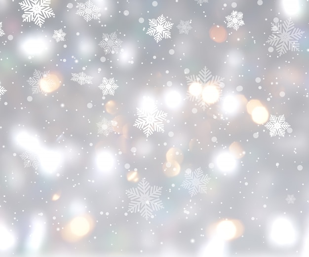 無料写真 ボケライトと雪片のあるクリスマスの背景