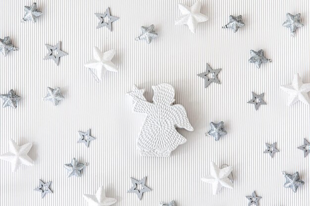 Christmas background with decorative stars flat lay