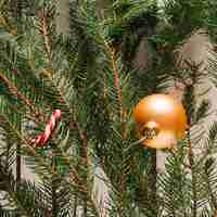 無料写真 ゴールデンボールを持つクリスマスの背景