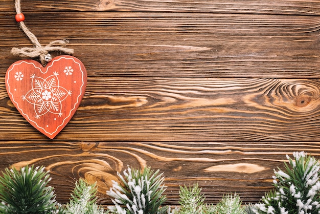 Christmas background with heart and fir