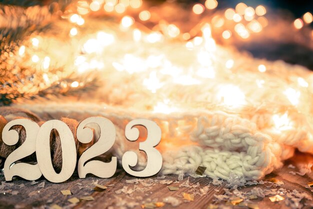 Christmas background with numbers 2023 and decor details