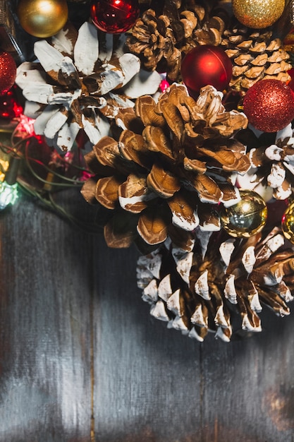 Christmas background with pine cones