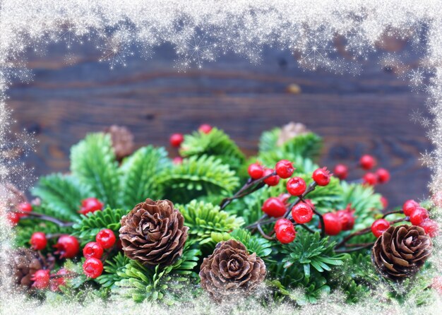 Christmas background with pinecone and mistletoe