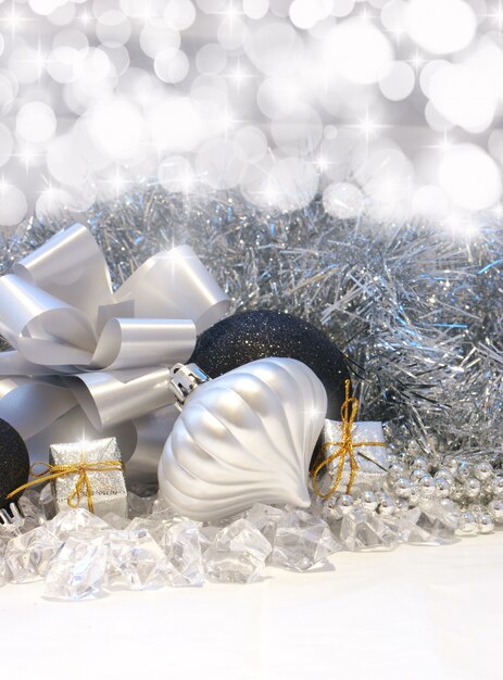 Christmas background with silver and black decorations