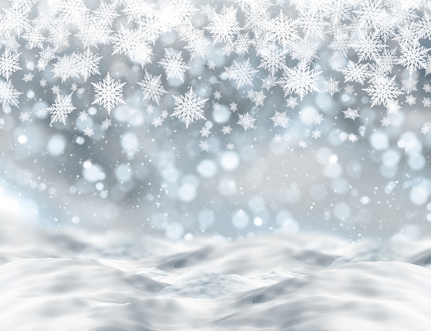 Christmas background with snow and bokeh lights