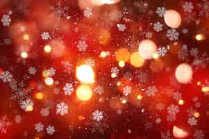 Free photo christmas background with snow and bokeh lights