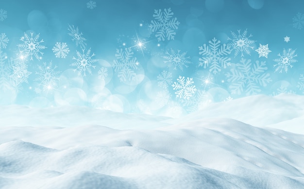 雪とクリスマスの背景のレンダリング3D