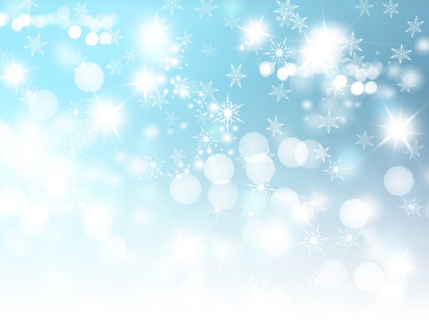 Christmas background with snowflakes and bokeh lights design