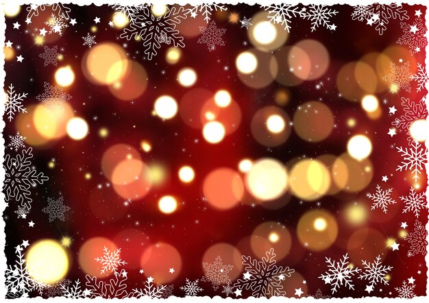 Christmas background with snowflakes and bokeh lights