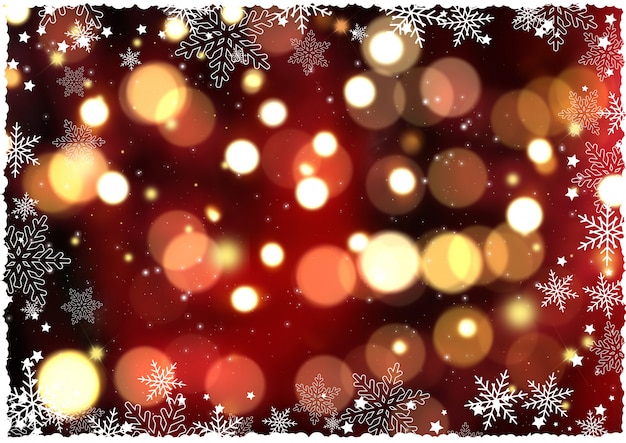 Christmas background with snowflakes and bokeh lights