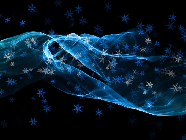 Christmas background with snowflakes on flowing waves