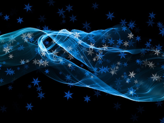 Christmas background with snowflakes on flowing waves