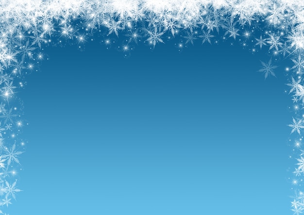 雪片と星の境界線とクリスマスの背景