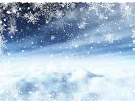 無料写真 雪景色と雪の結晶の境界線とクリスマスの背景