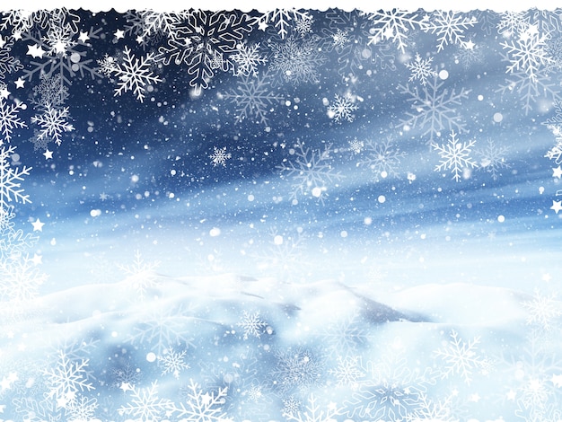 Free photo christmas background with snowy landscape and snowflake border