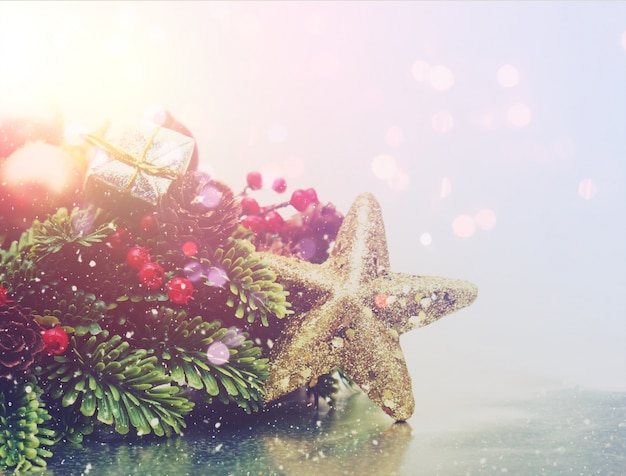 Christmas background with star and natural elements