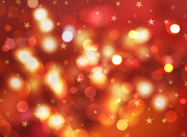 Christmas background with stars and bokeh lights