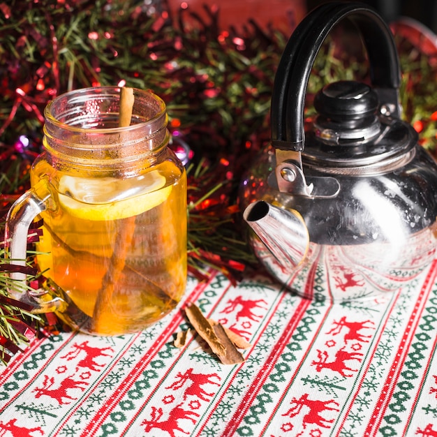 Free photo christmas background with tea and honey