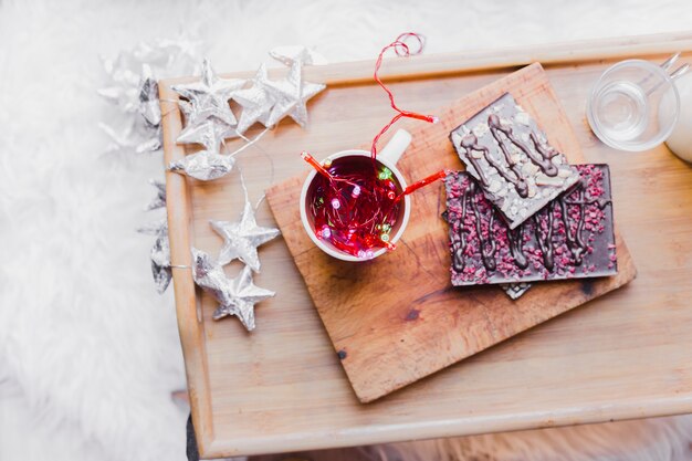 Christmas background with top view of table