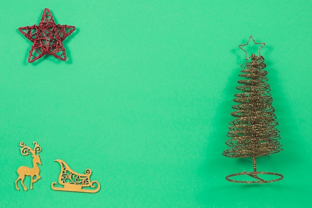 Christmas background with tree, star and sledge