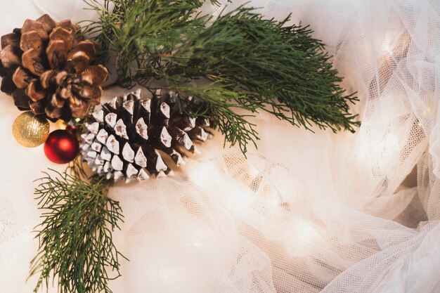 Christmas background with two pine cones